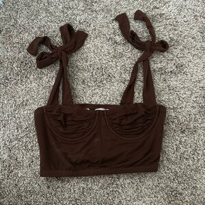 Brown cropped top with bow ties
